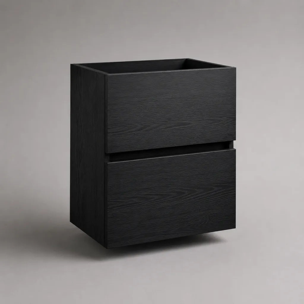 Meuble sous-vasque suspendu rectangulaire en panneaux de particules, 2 tiroirs, noir, 60 × 46 × 70 cm