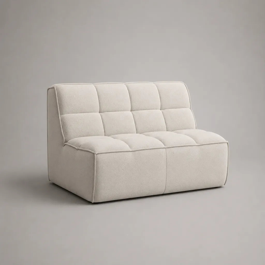 Canapé droit 2 places sans accoudoirs en tissu bouclé crème, 140 × 90 × 83 cm