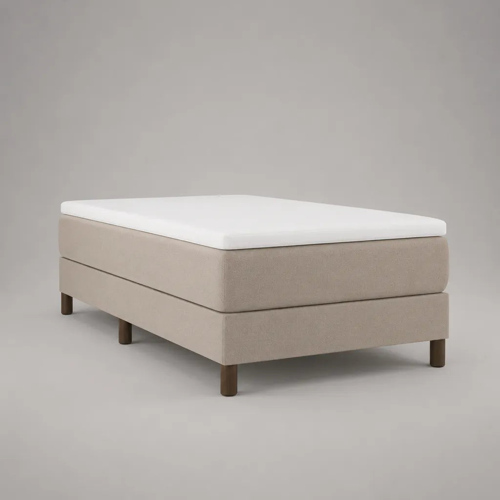 Lit 2 places 140 × 200 cm avec sommier tapissier, matelas et surmatelas, beige, blanc et marron