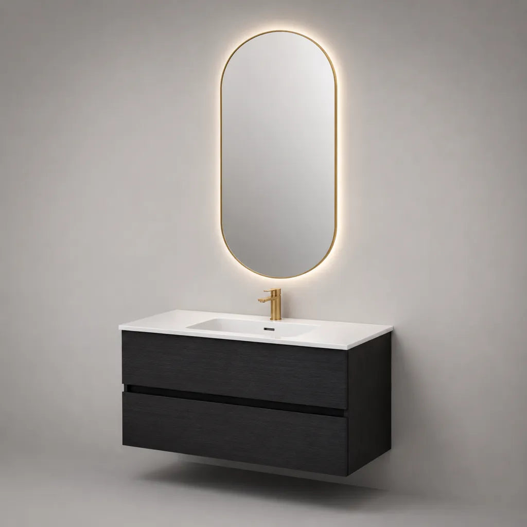 Ensemble meuble sous-vasque suspendu en MDF avec vasque en céramique, noir et blanc, 100 × 46 × 52,5 cm