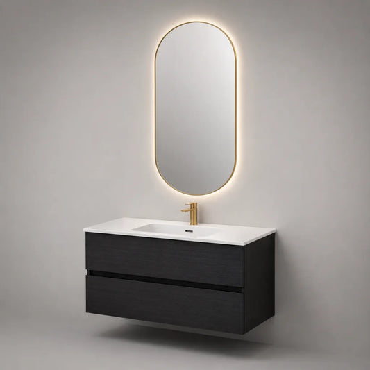 Ensemble meuble sous-vasque suspendu en MDF avec vasque en céramique, noir et blanc, 100 × 46 × 52,5 cm