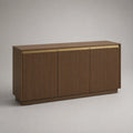 Buffet 3 portes en MDF mélaminé effet noyer, marron et doré, 160 × 40 × 80 cm