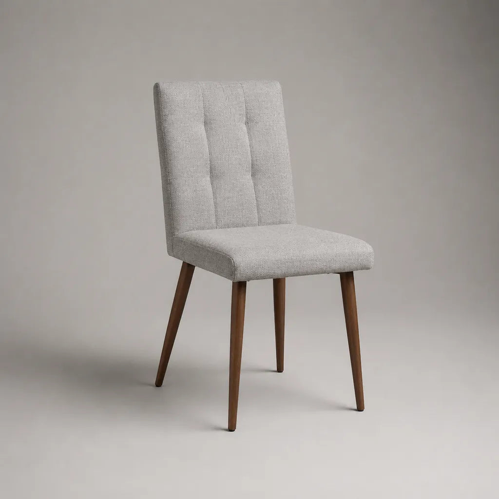 Chaise de salle à manger rembourrée en polyester gris clair avec pieds en hévéa massif marron noyer, 46 × 56 × 88 cm