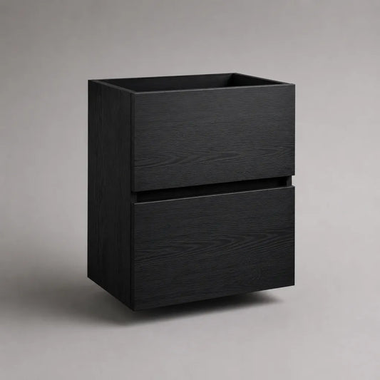 Meuble sous-vasque suspendu rectangulaire en panneaux de particules, 2 tiroirs, noir, 60 × 46 × 70 cm