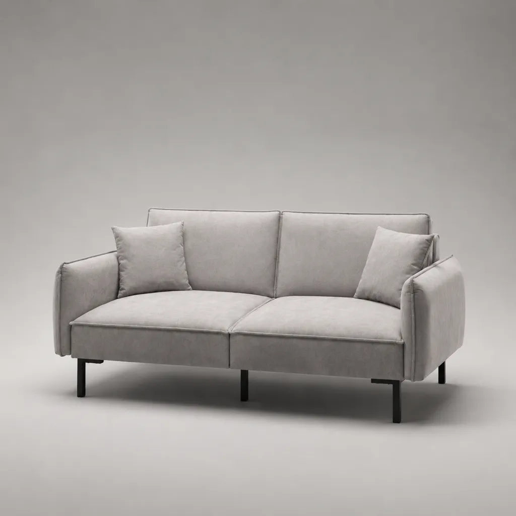 Canapé droit 2 places en velours polyester gris clair, 180 x 82 x 82 cm