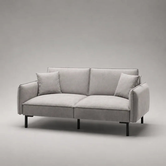 Canapé droit 2 places en velours polyester gris clair, 180 x 82 x 82 cm