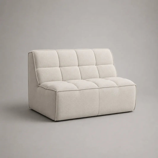 Canapé droit 2 places sans accoudoirs en tissu bouclé crème, 140 × 90 × 83 cm