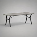 Table à manger rectangulaire 6 personnes en MDF et acier, gris effet béton/noir, 160 × 80 × 75 cm