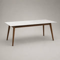 Table à manger extensible rectangulaire en céramique effet marbre blanc et bois massif marron, 160–200 × 90 × 75 cm