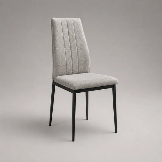 Chaise de salle à manger rembourrée en polyester bouclé gris clair avec pieds en acier noir, 45 × 55 × 88 cm