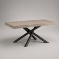 Table à manger extensible rectangulaire en céramique effet pierre et acier noir, beige et noir, 160 à 200 × 90 × 76 cm