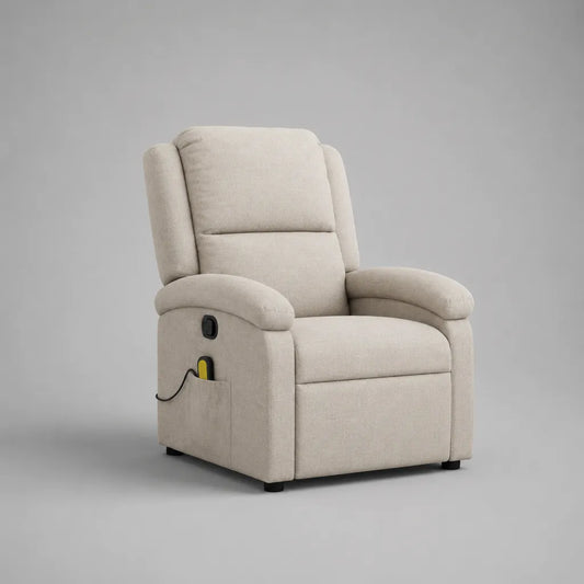 Fauteuil releveur électrique inclinable en polyester beige avec dossier haut, 82 × 90 × 105 cm