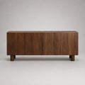 Buffet bas 4 portes en MDF plaqué noyer marron, 180 x 42 x 76 cm
