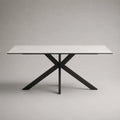 Table à manger extensible rectangulaire en céramique effet marbre blanc et acier noir, 160-200 × 90 × 76 cm