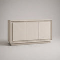 Buffet bas rectangulaire en panneaux MDF blanc cassé, 3 portes, 140 × 40 × 80 cm