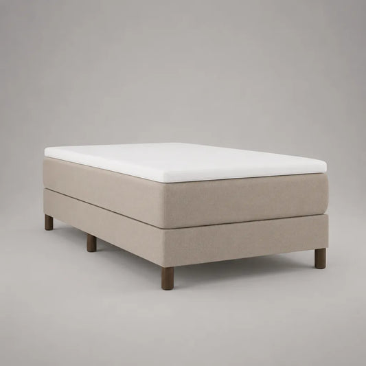 Lit 2 places 140 × 200 cm avec sommier tapissier, matelas et surmatelas, beige, blanc et marron