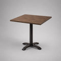 Table à manger carrée 70 × 70 × 75 cm, plateau en MDF décor noyer et pied central en acier noir