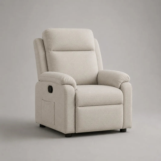 Fauteuil relax manuel en tissu crème avec dossier haut et repose-pieds, 94 × 93 × 104 cm