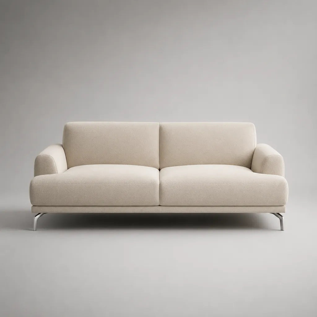 Canapé droit 2 places en tissu bouclé crème avec pieds en métal, 190 × 90 × 82 cm