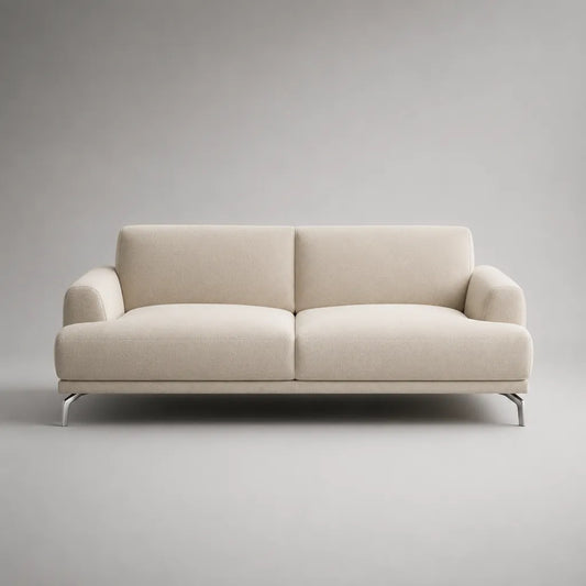 Canapé droit 2 places en tissu bouclé crème avec pieds en métal, 190 × 90 × 82 cm