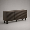 Buffet bas rectangulaire en MDF et acier, 2 portes et 3 tiroirs, brun foncé/noir, 160 x 40 x 75 cm